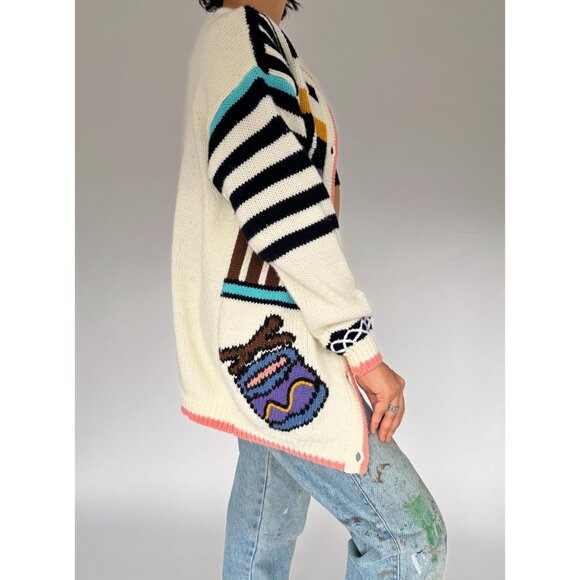 90s vintage music theme musical notes teacher novelty embroidered knit cardigan - Picture 9 of 11